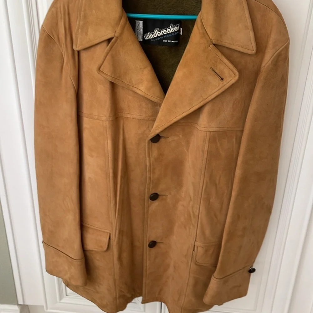 Vtg Windbreaker Van Heusen Heavy Soft Leather Jacket Vest Camel tan 48 J Keisman